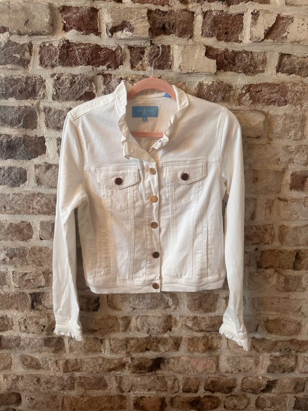 Draper James White Ruffle-Trim Denim Jacket